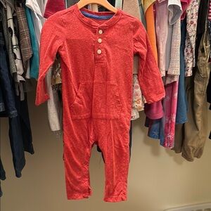 Primary Baby Heathered Henley Longall Romper Sz 6-12 Months Red Poppy Unisex Boy